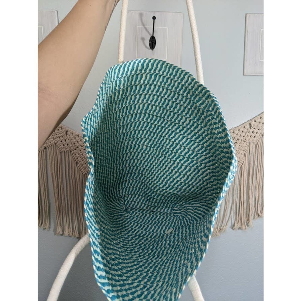 Woven Teal and White Beach Bag - Picture 3 of 6